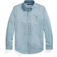 Ralph Lauren para homem. 710792042001 Camisa de cambraia azul de ajuste personalizado (XXL), Casual, Algodão, Clássico, Manga comprida