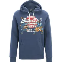 Superdry para homem. M2013702A Camisola com capuz gráfica com logótipo Tóquio Vintage azul (M), Casual, Algodão, Sustentável