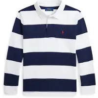Ralph Lauren para menino. 323932280001 Camiseta de rugby icónica branco, marinho ((S) 6/7años= 136/138cm), Casual, Algodão, Manga compr