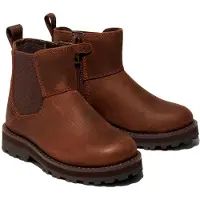 Timberland unisex para criança. TB0A28NR9311 Courma Kid Mid botins chelsea em pele castanha (22), Couro, Marrom, Plano, Zíper, Casual, moda