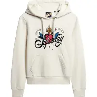 Superdry para mulher. W2011958A Casaco com capuz gráfico Tattoo Script bege (XS), Casual, Esportivo, Algodão