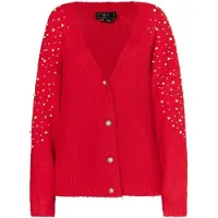 Faina Casaco de malha vermelho / branco pérola