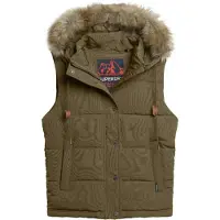 Superdry para mulher. W5011551A Colete acolchoado de pele sintética verde Everest (M), Casual, Poliéster