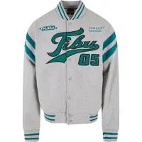 FUBU Casaco em moletão 'Varsity' acinzentado / petróleo / esmeralda / preto