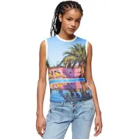 Superdry para mulher. W6011959A Camisola interior com estampado submarino branco (XL), Casual, Algodão, Sem mangas / correias