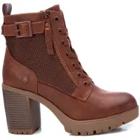 Refresh para mulher. 17123201-CAMEL Botins com fivela -Altura do salto 8cm- castanho (37), Marrom, 5 a 8cm, Cordão, Zíper, Casual, Imitação