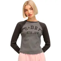 Superdry para mulher. W6011957A Camiseta Athletic Rib Slim preto (S/M), Casual, Cinza, Algodão, Manga comprida