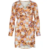Vila Vestido 'Sofia' castanho / roxo pastel / laranja claro / branco