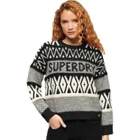 Superdry para mulher. W6110559A Camisola de gola redonda com design preto da marca (XL), Casual, Acrílico