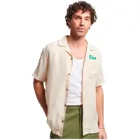 Superdry para homem. M4010621A Camisa de bowling vintage bege (XXL), Casual, Viscoso, Manga curta