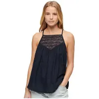 Superdry para mulher. W6011860A T-shirt de renda azul-marinho (L), Casual, Viscoso, Sem mangas / correias