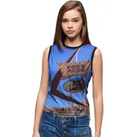 Superdry para mulher. W6011959A T-shirt com estampado submarino preto (XS), Casual, Algodão, Sem mangas / correias