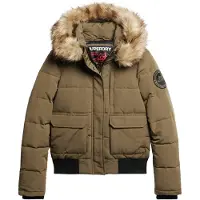 Superdry para mulher. W5011576A Casaco bomber com capuz acolchoado verde Everest com capuz (S), Casual, Poliéster