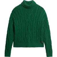 Superdry para mulher. W6110450A Camisola de malha entrançada com gola polo verde (S), Casual, Acrílico, Manga comprida