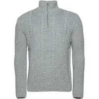 Superdry para homem. M6110527A Pulôver vintage Jacob cinzento de malha entrançada com meio fecho (XXL), Casual, Cinza, Acrílico
