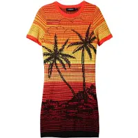 Desigual , Vestido curto malha palmeiras, Vermelho, M