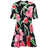 Desigual , Vestido curto skater flores, Viscose, Preto, S