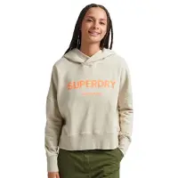 Superdry para mulher. W2011829A Camisola curta de corte quadrado Core Sport com capuz bege (XL), Casual, Algodão, Manga comprida
