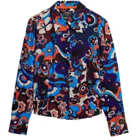 Superdry para mulher. W6011747A Camisa azul estampada dos anos 70 de corte justo (XS), Casual, Viscoso, Manga comprida