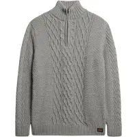 Superdry para homem. M6110639A Camisola de malha entrançada com meio fecho Jacob cinzento (XL), Casual, Cinza, Acrílico, Sustentável