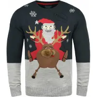 Blend Pullover 'Rudolph' azul escuro / cinzento / vermelho / branco