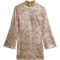 Superdry para mulher. W8011773A Mini vestido dourado de manga comprida com lantejoulas (XS), Ouro, Sapatos de Festa, Polister Reciclado, Sus