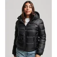 Superdry para mulher. W5011590A Casaco desportivo acolchoado Sports preto (L), Casual, Sustentável, Nylon reciclado