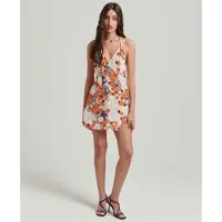 Superdry para mulher. W8011400A Minivestido de lingerie branco estampado (L), Casual, Viscoso, Sem mangas / correias