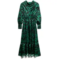Superdry para mulher. W8011790A Vestido comprido verde em jacquard com gola virada para baixo (S), Casual, Viscoso, Manga comprida