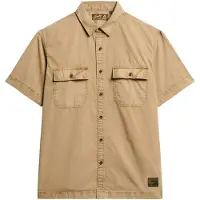 Superdry para homem. M4010791A Camisa militar castanha de manga curta (L), Marrom, Casual, Algodão