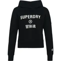 Superdry para mulher. W2011829A Core Sport camisola curta de corte quadrado com capuz preto (XXL), Casual, Algodão, Manga comprida
