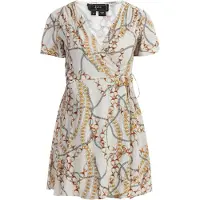 Faina Vestido castanho / cinzento-prateado / laranja / branco pérola