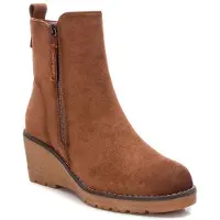 Refresh para mulher. 17100903-CAMEL Botins de camurça castanha -Cunha de 6 cm de altura (41), Marrom, 5 a 8cm, Zíper, Casual