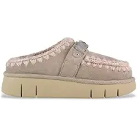 Mou para mulher. MU.FW531001A Tamancos Bounce tamancos em pele com logótipo em metal, taupe (39), Couro, 3 a 5cm, Nenhum, Casual