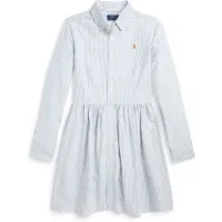 Ralph Lauren para menina. 313934185001 Vestido camiseiro de algodão com riscas azul (9años= 140/142cm), Casual, Manga comprida, moda in