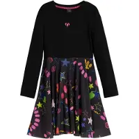 Desigual , Vestido combinado estrelas, AlgodÃO, Preto, 3/4