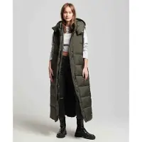 Superdry para mulher. W5011644A Colete comprido com capuz Ripstop verde (M), Casual, Polister Reciclado, Sustentável
