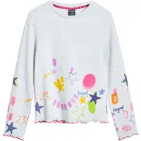 Desigual , Camiseta Rib com estampas neon, AlgodÃO, Branco, 3/4
