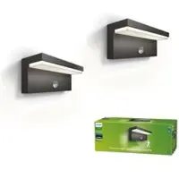 Philips Candeeiro de parede exterior LED Bustan, pacote de 2, sensor, 2700 K