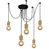 Searchlight Candeeiro suspenso Spinny, aranha, Ø 28 cm, 5 lâmpadas, madeira de