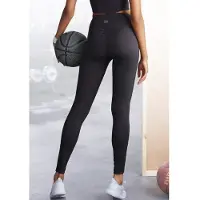 LASCANA Calças de desporto preto / branco