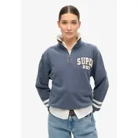 Superdry para mulher. W2012197A Camisola com meio fecho de correr Athletic Essentials com apliques azuis (XL), Azul, Casual, Algodão