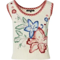 KOROSHI Top de malha azul / verde / vermelho escuro / branco natural