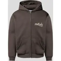 Multiply Apparel Casaco em moletão 'Law Of Nature' bege / castanho escuro