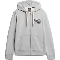 Superdry para homem. M2014001A Sweatshirt com capuz com fecho de correr e logótipo vintage bordado a cinzento (L), Casual, Cinza, Algodão