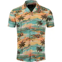 Key Largo Camisa 'Cabana' turquesa / amarelo / verde / laranja claro