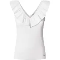 Pepe Jeans para mulher. PL506050 Top com decote em V com nervuras Millie branco (XL), Casual, Algodão, Sem mangas / correias, Sustentável