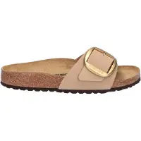 Birkenstock para mulher. 1024009 Sandálias de Couro Madrid Big Buckle nubuck (Ajuste Estreito) castanho (39), Marrom, Plano, Nenhum, Casual