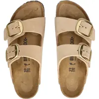 Birkenstock para mulher. 1024064 Sandálias de Couro Arizona Big Buckle (Ajuste Estreito) bege (41), Plano, Nubuck, Nenhum, Casual