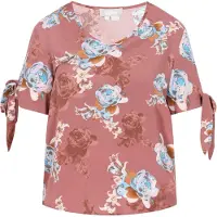 Usha Blusa 'Fashion Look' azul / castanho / castanho de castanha / branco
